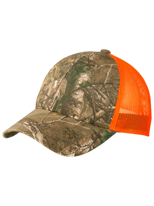 Unisex Structured Camouflage Mesh Back Cap - C930 - Realtree Xtra/Neon Orange