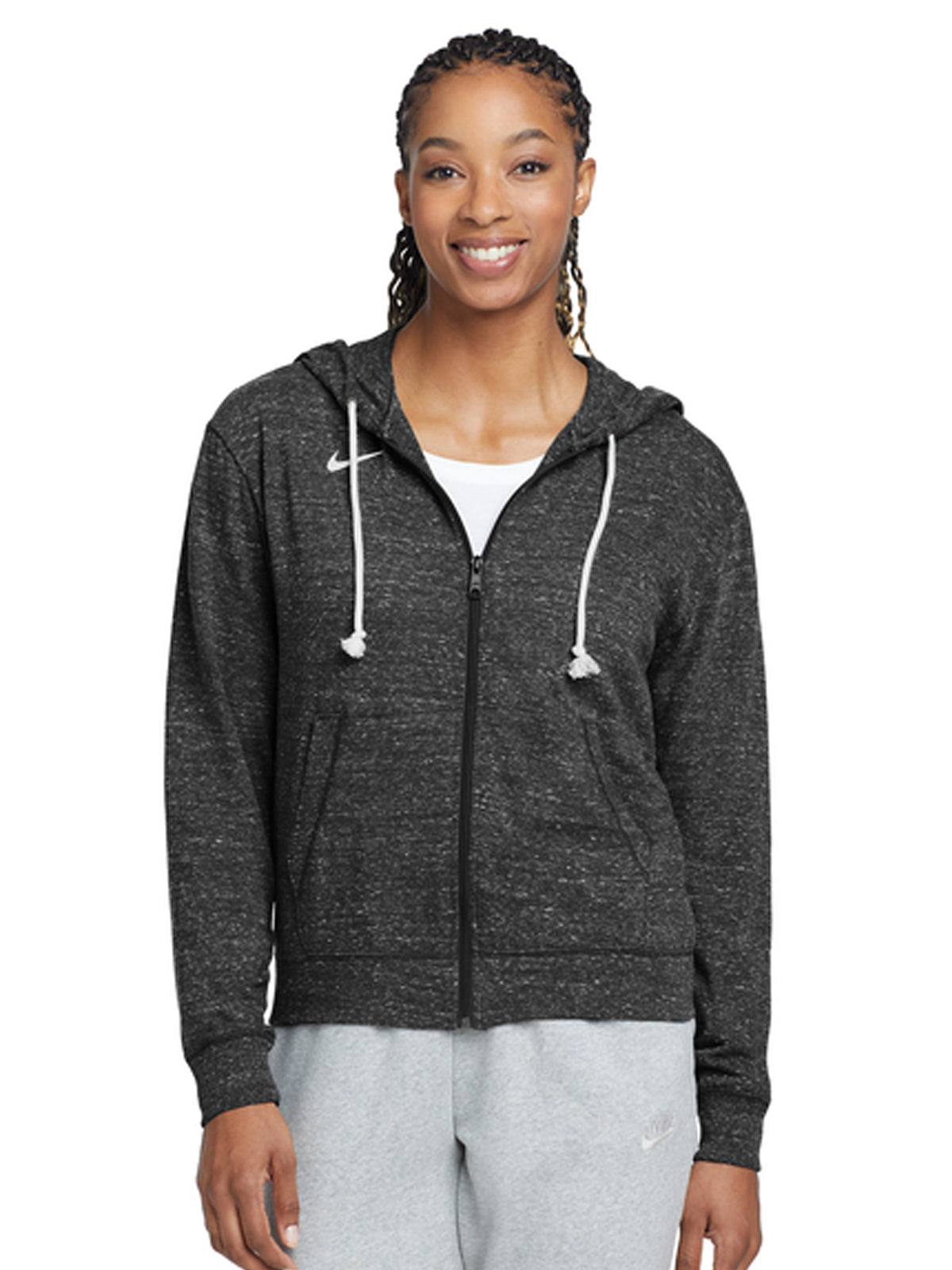 Women's Two-Pocket Gym Vintage Full-Zip Hoodie - CN9402 - Team Black
