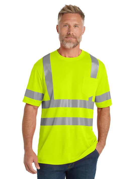 Men's 1-Pocket ANSI 107 Class 3 Mesh Tee - CS202 - Safety Yellow