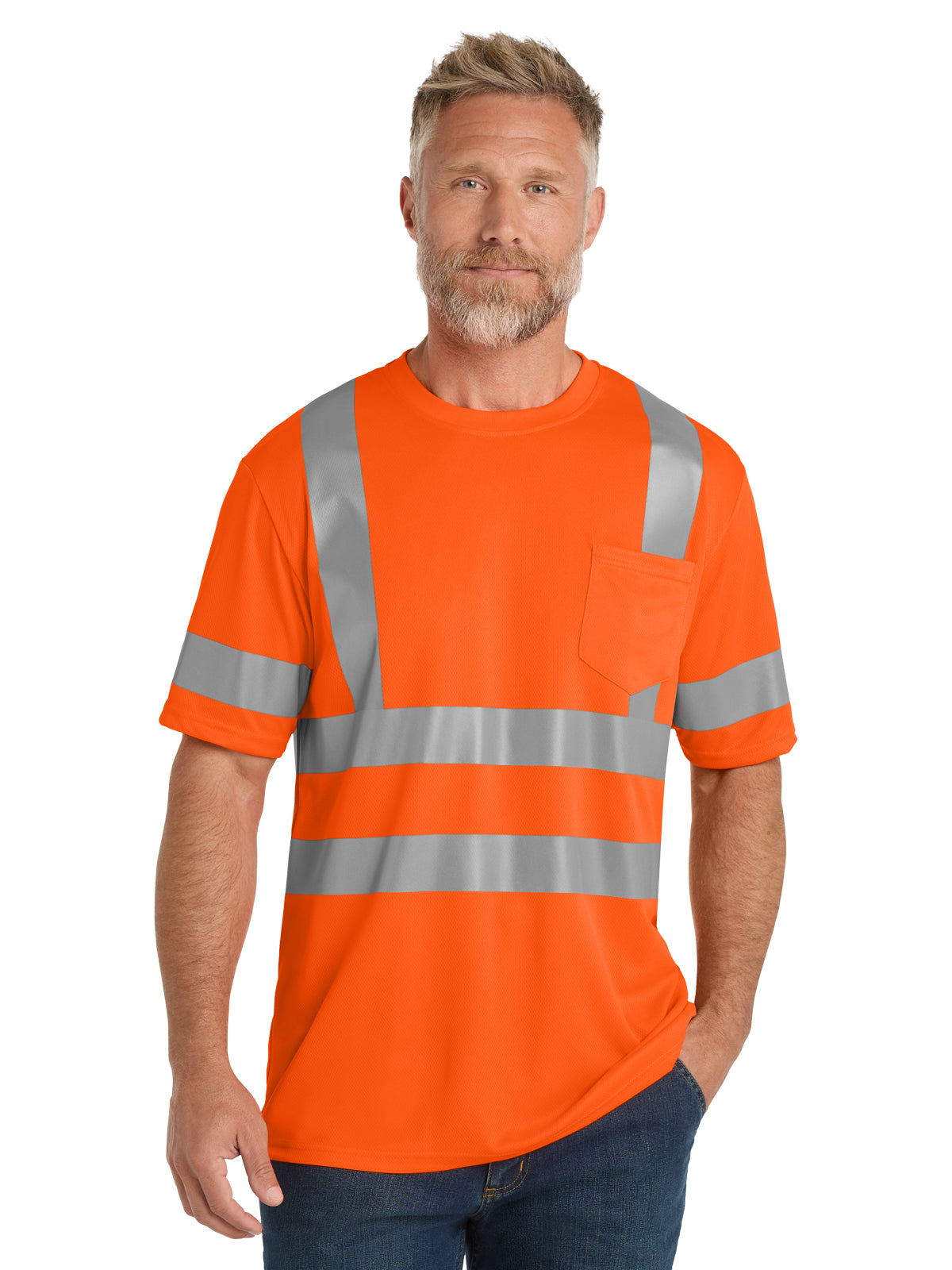 Men's 1-Pocket ANSI 107 Class 3 Mesh Tee - CS202 - Safety Orange