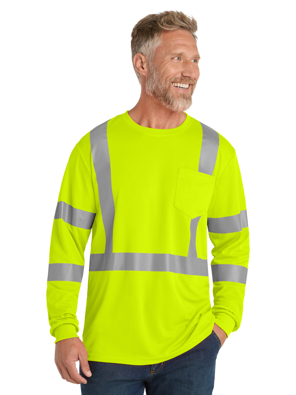 Men's 1-Pocket ANSI 107 Class 3 Long Sleeve Mesh Tee - CS203 - Safety Yellow