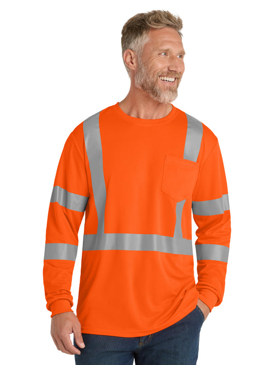 Men's 1-Pocket ANSI 107 Class 3 Long Sleeve Mesh Tee - CS203 - Safety Orange