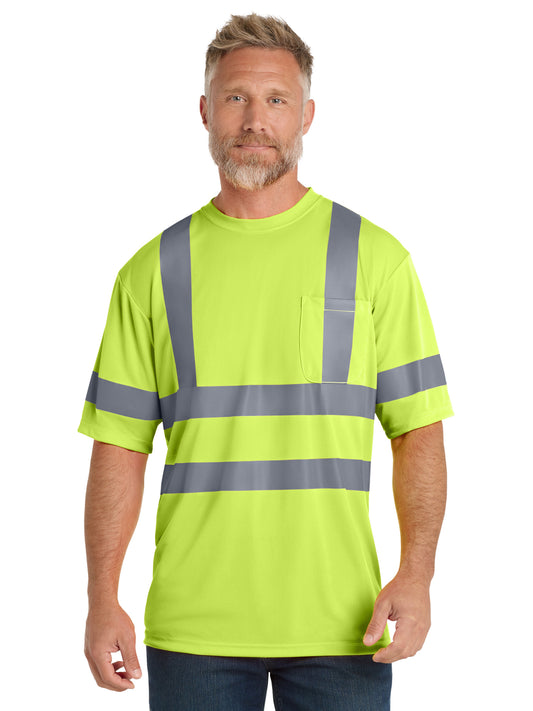 Men's ANSI 107 Class 3 Short Sleeve Snag-Resistant Reflective T-Shirt - CS408 - Safety Yellow