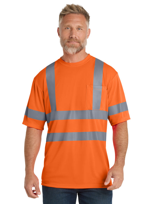 Men's ANSI 107 Class 3 Short Sleeve Snag-Resistant Reflective T-Shirt - CS408 - Safety Orange
