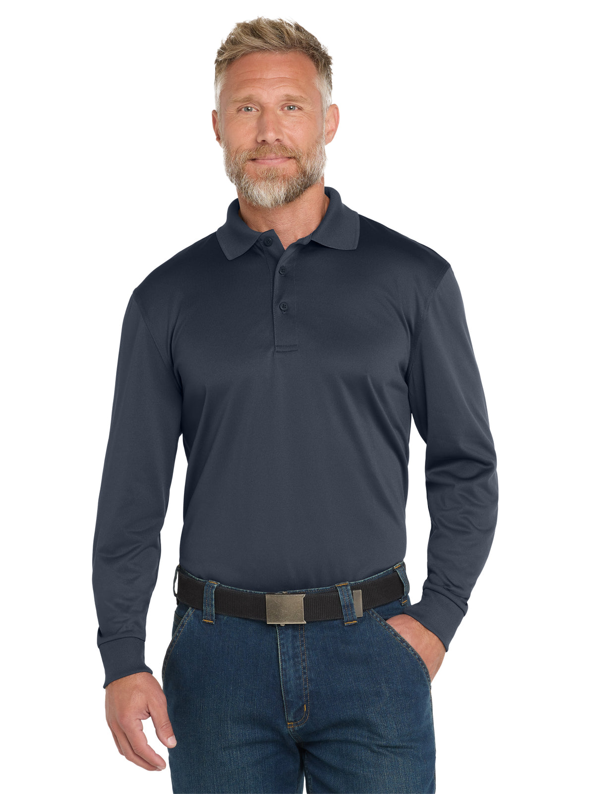 Men's Pocketless Long Sleeve Polo - CS412LS - Dark Navy