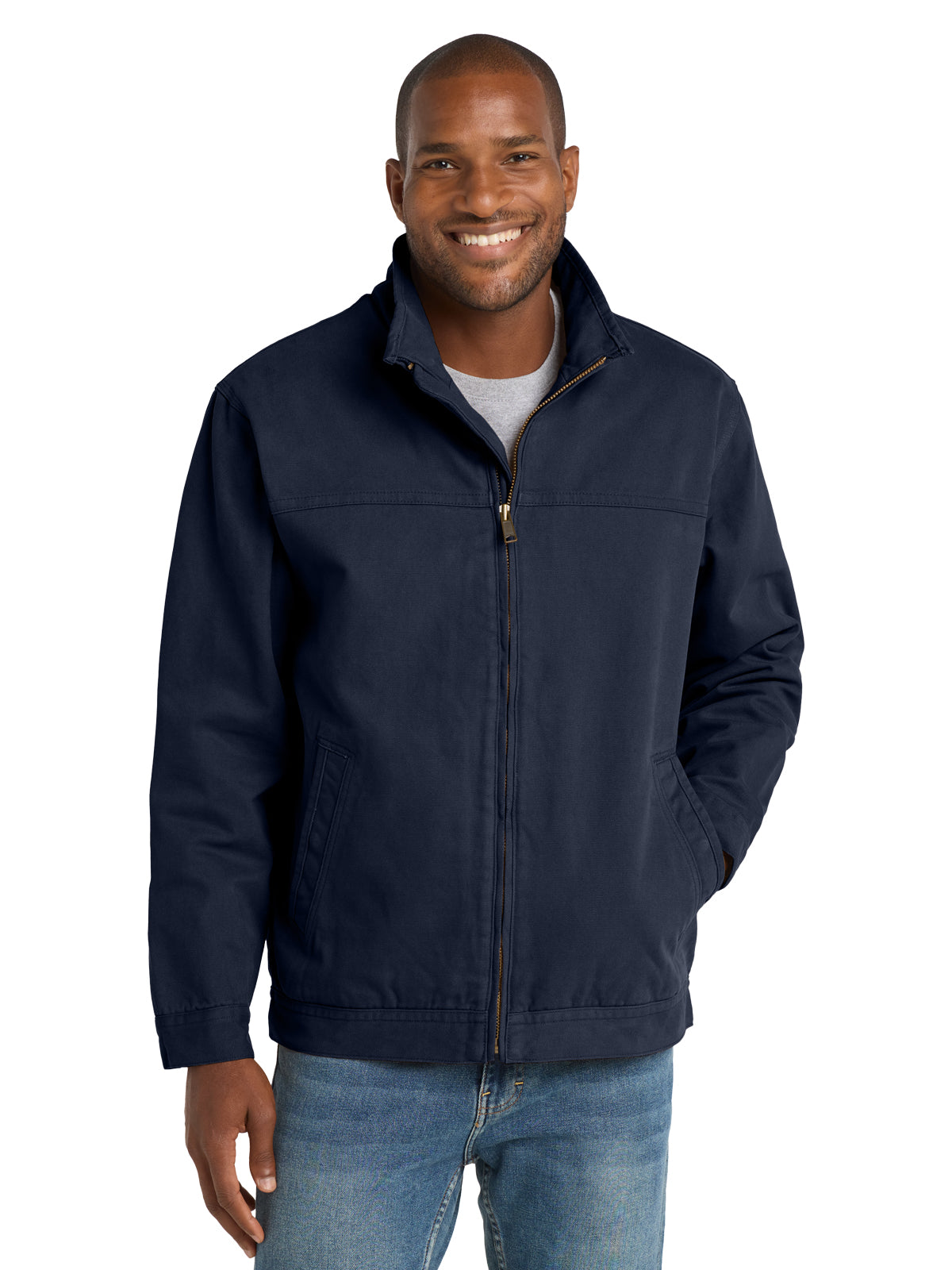 Men's Four-Pocket Washed Duck Cloth Flannel-Lined Work Jacket - CSJ40 - Navy