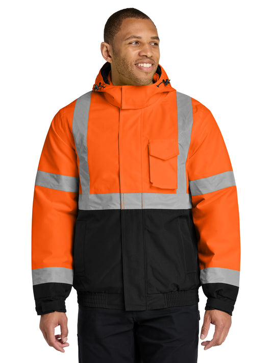 Men's ANSI 107 Class 3 Economy Waterproof Insulated Bomber Jacket - CSJ500 - Safety Orange