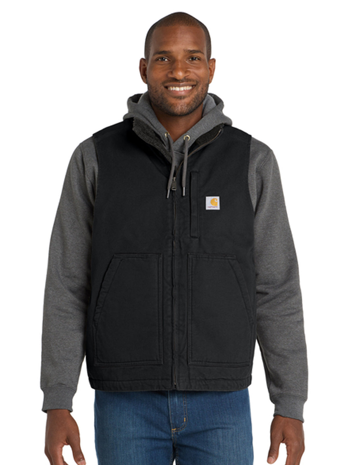 Men's Sherpa-Lined Five-Pocket Mock Neck Vest - CT104277 - Black
