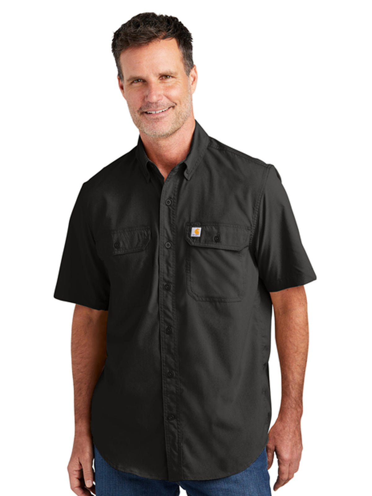 Men's Two-Pocket Solid Short Sleeve Shirt - CT105292 - Black