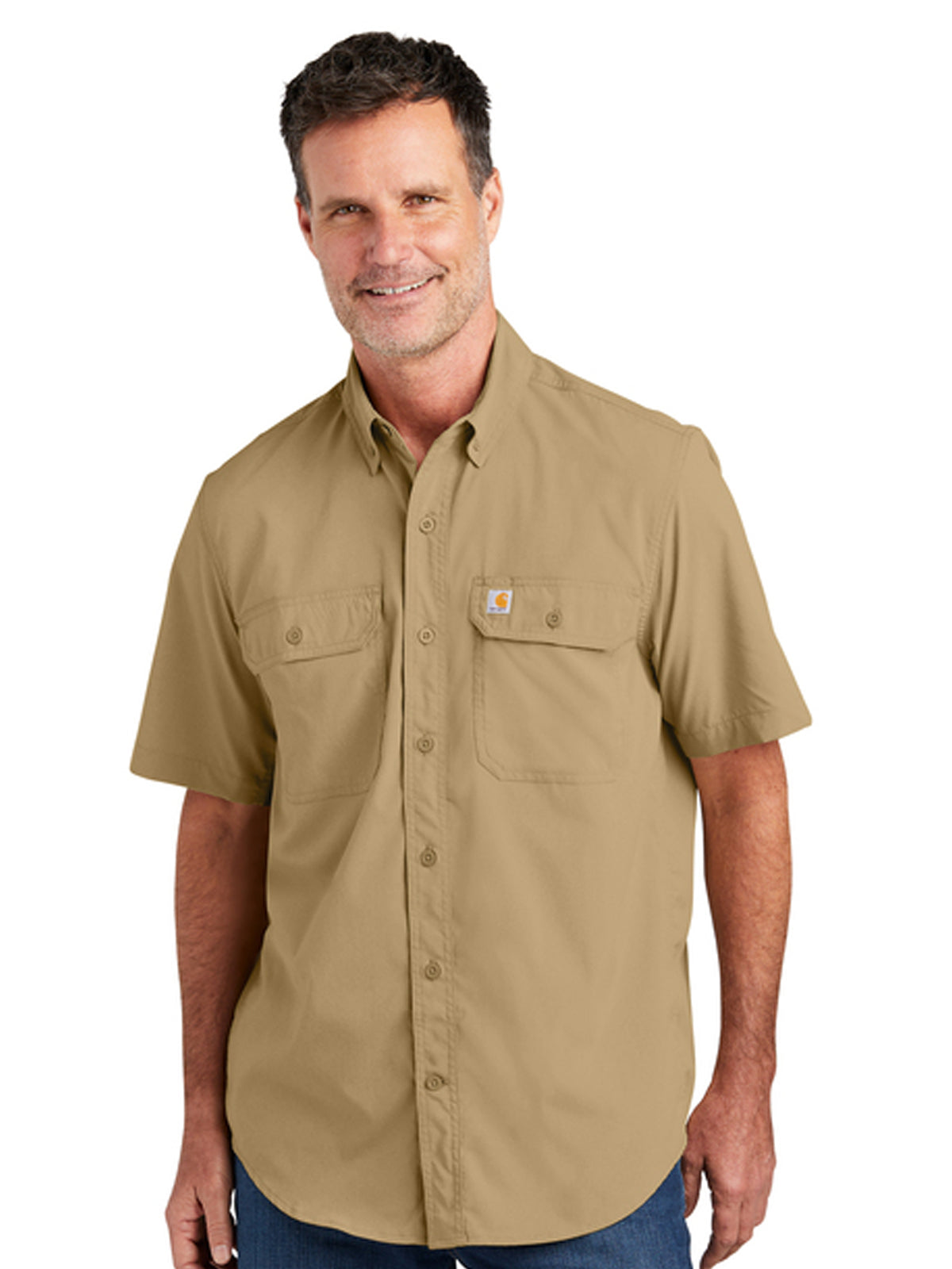 Men's Two-Pocket Solid Short Sleeve Shirt - CT105292 - Dark Khaki