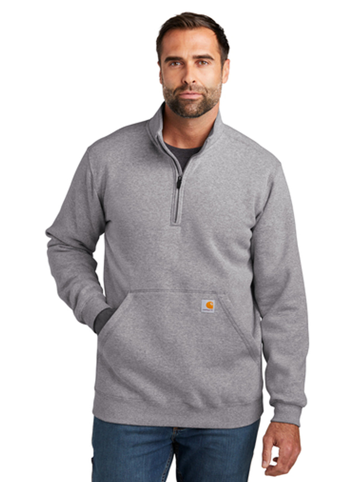 Men's 1-Pocket 1/4-Zip Mock Neck Sweatshirt - CT105294 - Heather Grey