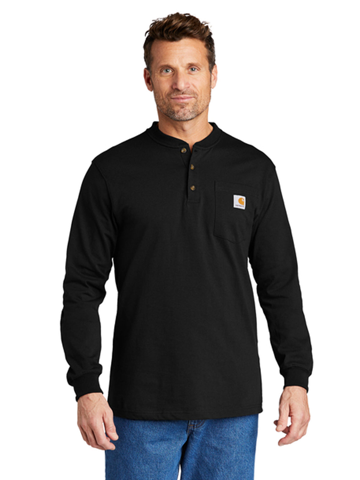 Men's 1-Pocket Long Sleeve Henley T-Shirt - CTK128 - Black