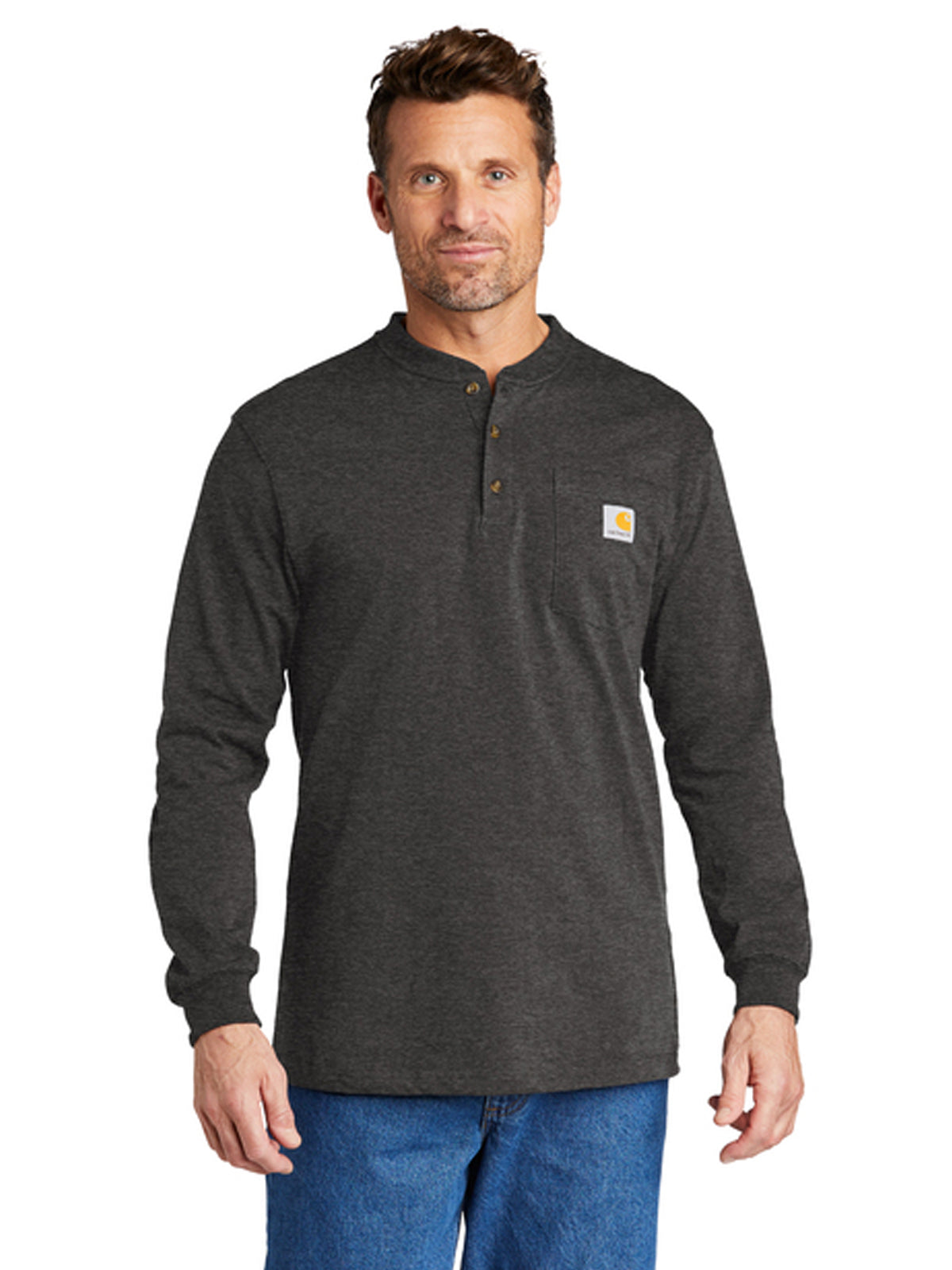 Men's 1-Pocket Long Sleeve Henley T-Shirt - CTK128 - Carbon Heather