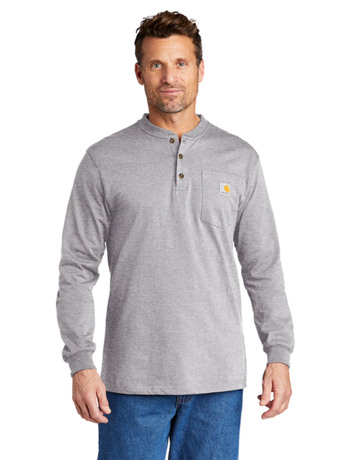 Men's 1-Pocket Long Sleeve Henley T-Shirt - CTK128 - Heather Grey