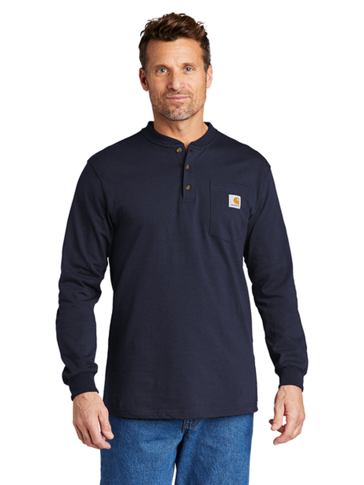Men's 1-Pocket Long Sleeve Henley T-Shirt - CTK128 - Navy