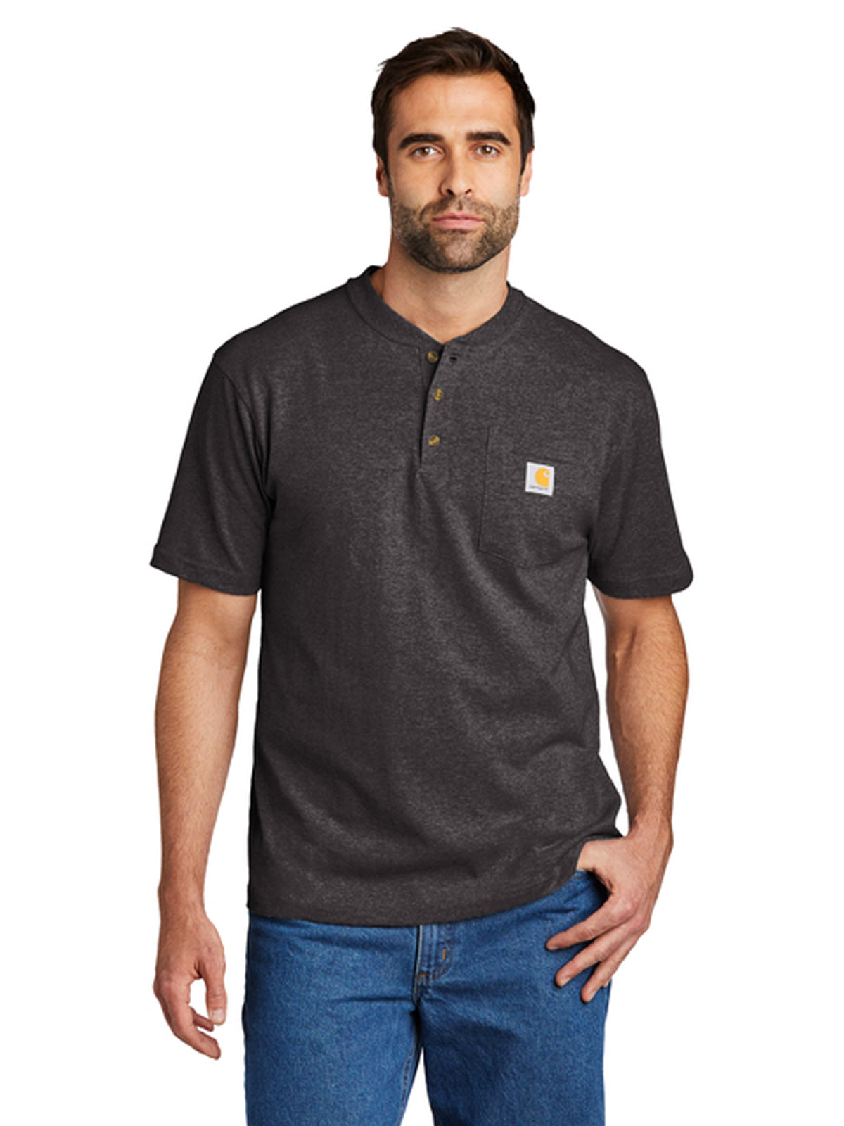 Men's Short Sleeve One-Pocket Henley T-Shirt - CTK84 - Carbon Heather