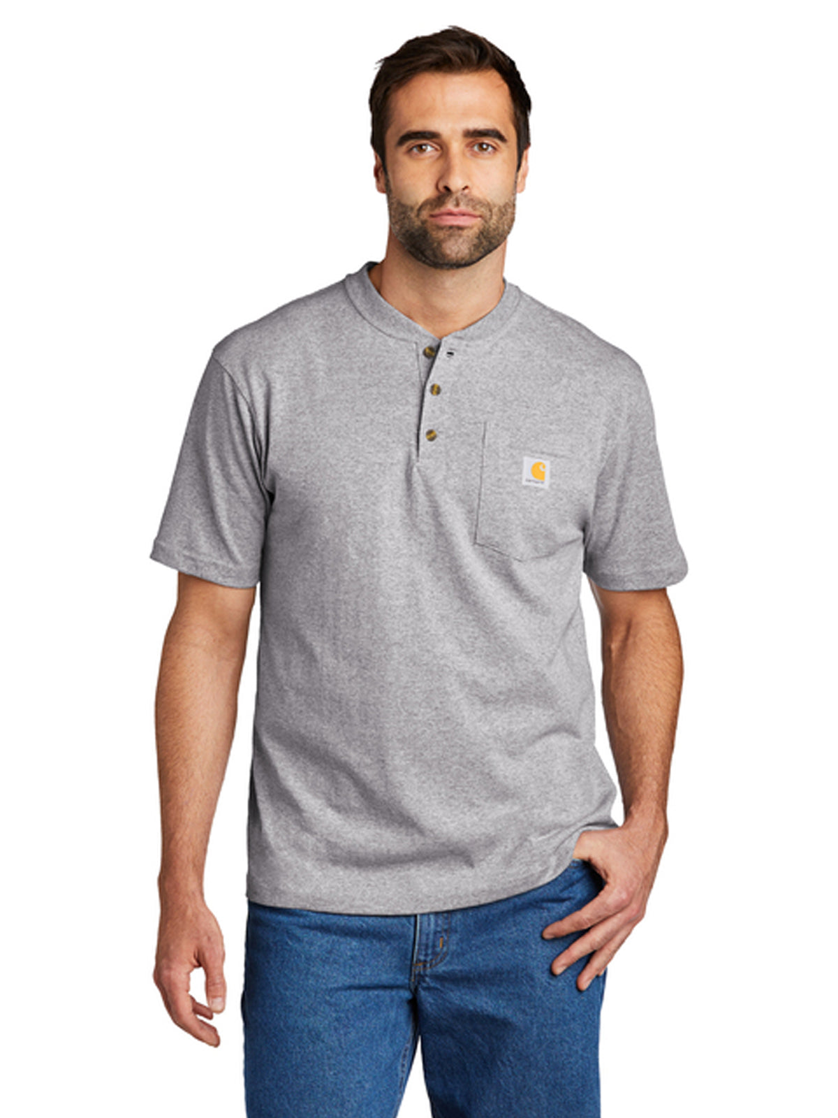 Men's Short Sleeve One-Pocket Henley T-Shirt - CTK84 - Heather Grey
