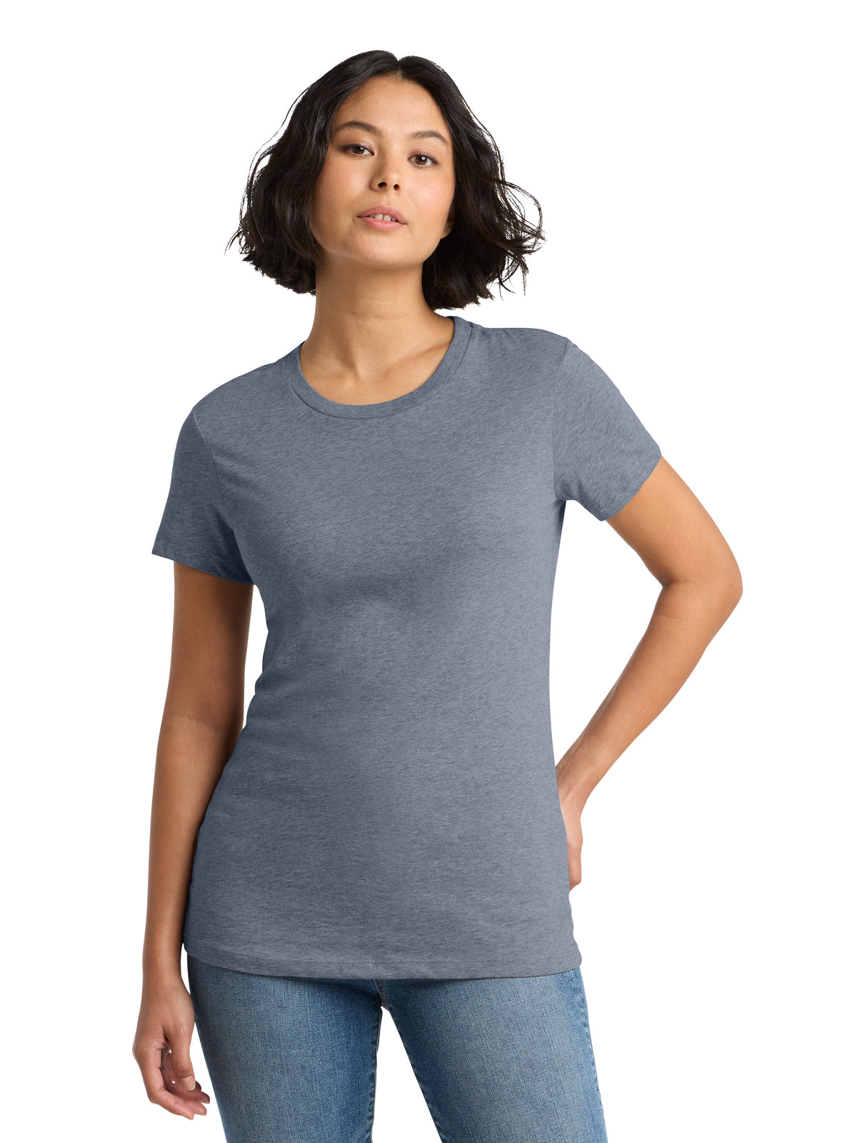 Women's Pocketless Short Sleeve T-Shirt - DM104L - Heathered Navy