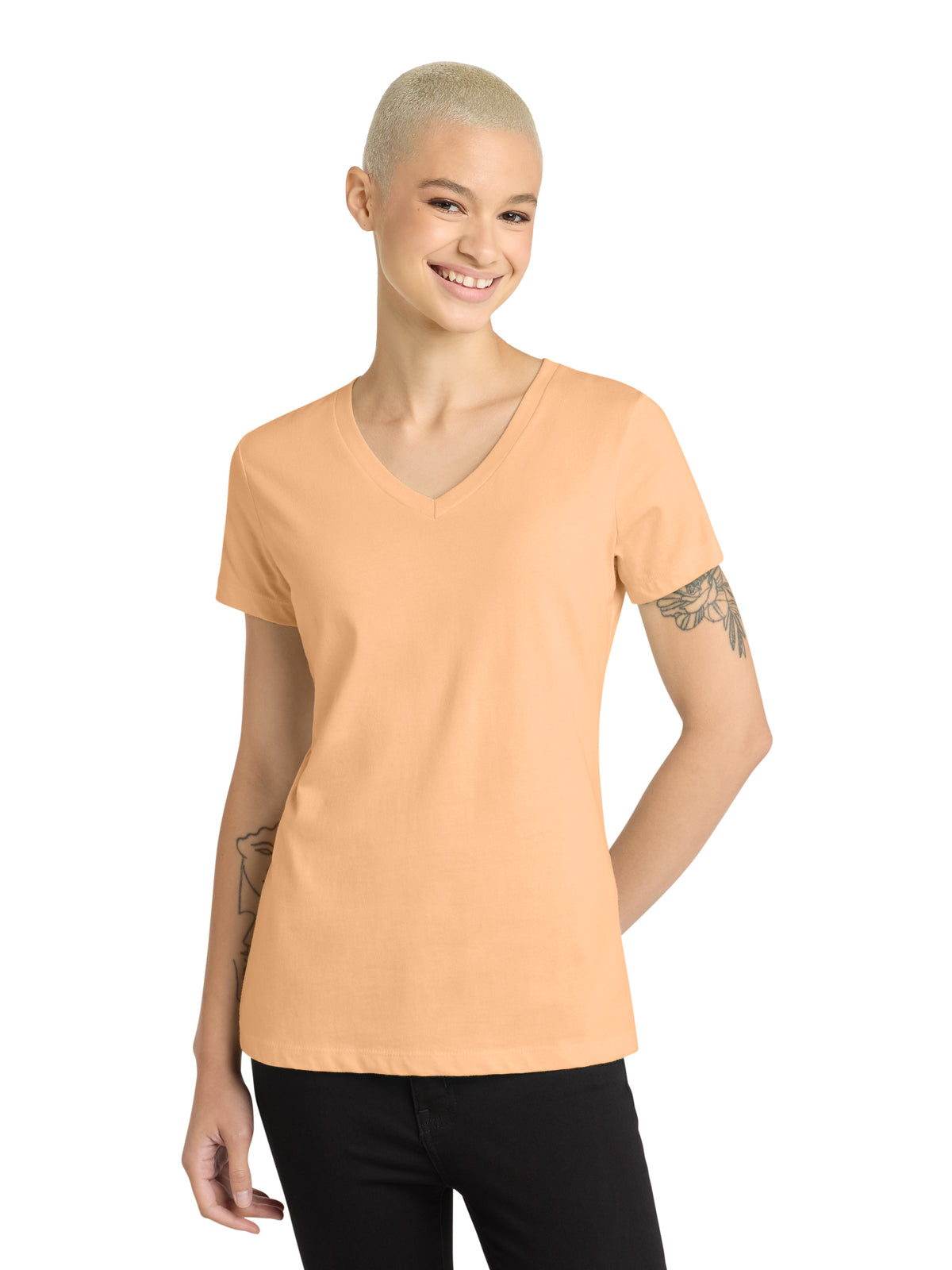 Women's Pocketless V-Neck T-Shirt - DM1170L - Apricot