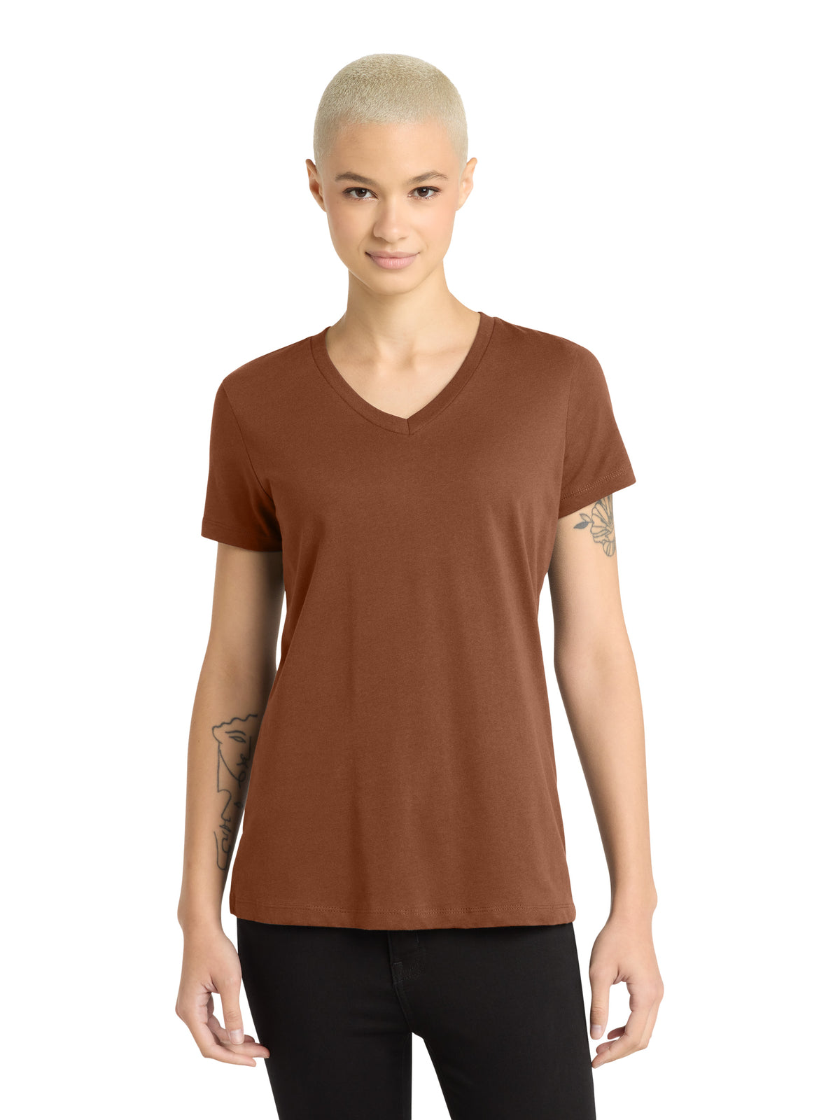 Women's Pocketless V-Neck T-Shirt - DM1170L - Baked Clay
