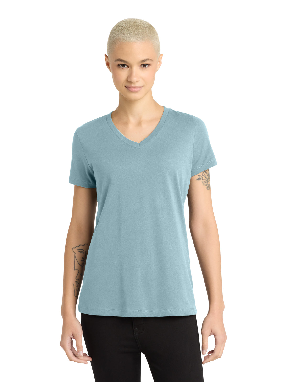 Women's Pocketless V-Neck T-Shirt - DM1170L - Blue Fog