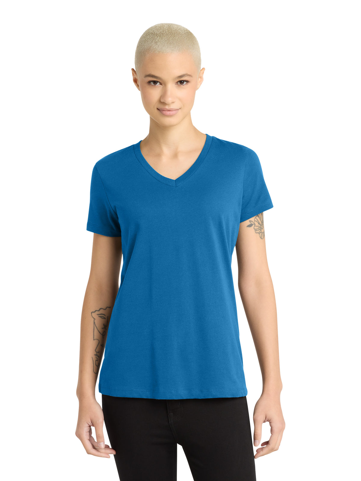 Women's Pocketless V-Neck T-Shirt - DM1170L - Bright Blue