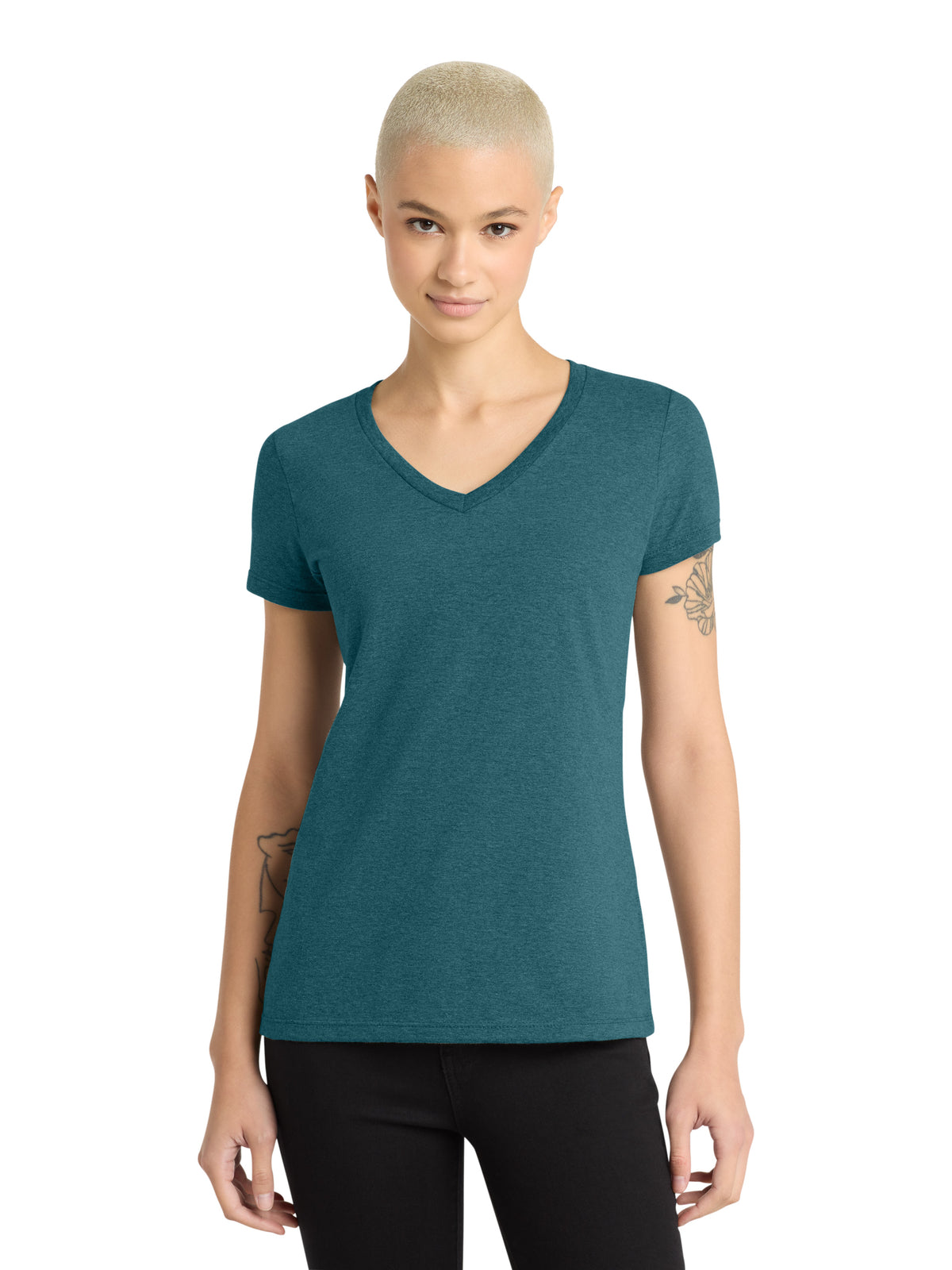 Women's Pocketless V-Neck T-Shirt - DM1170L - Caribbean Blue Heather