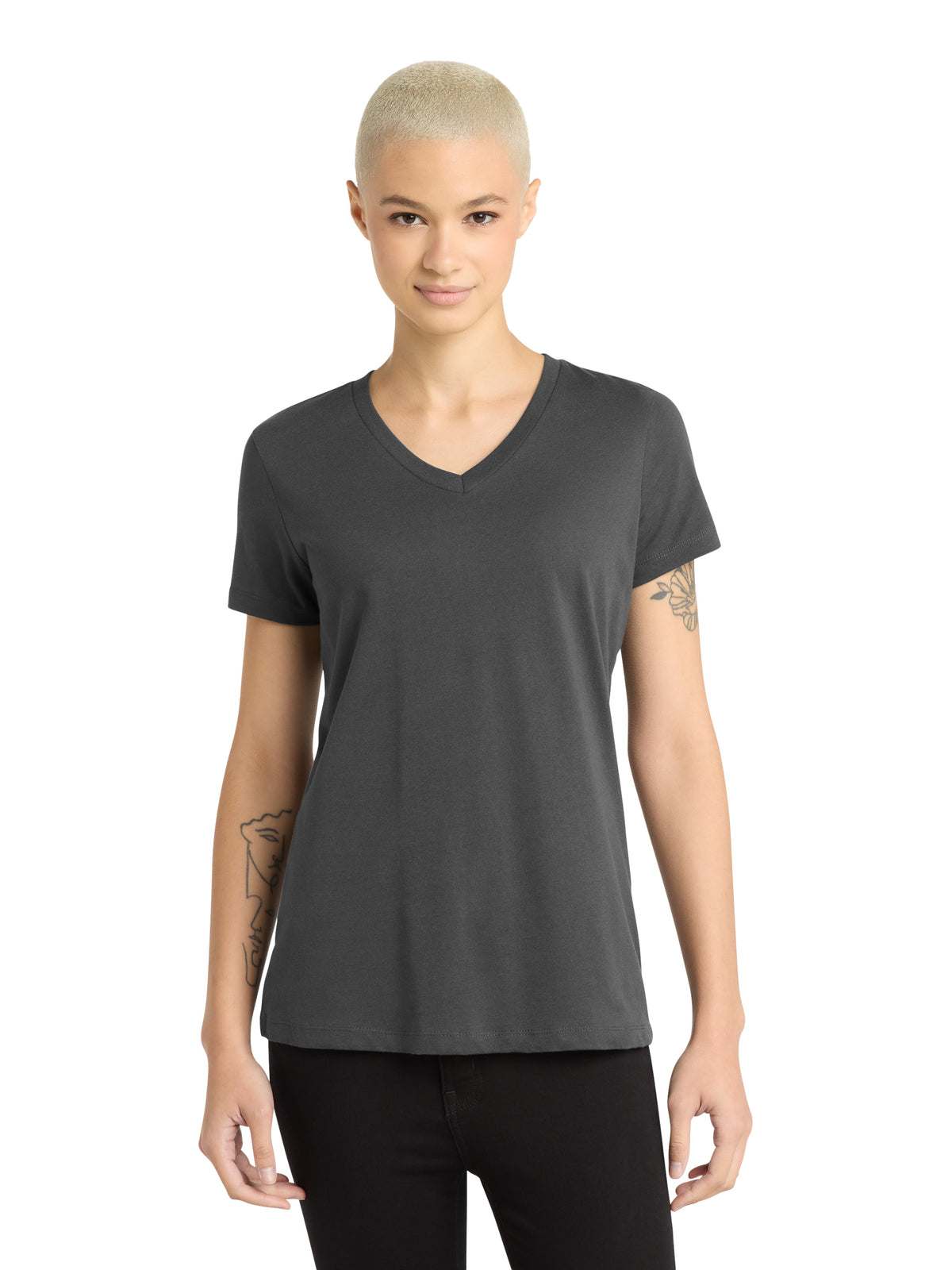 Women's Pocketless V-Neck T-Shirt - DM1170L - Charcoal
