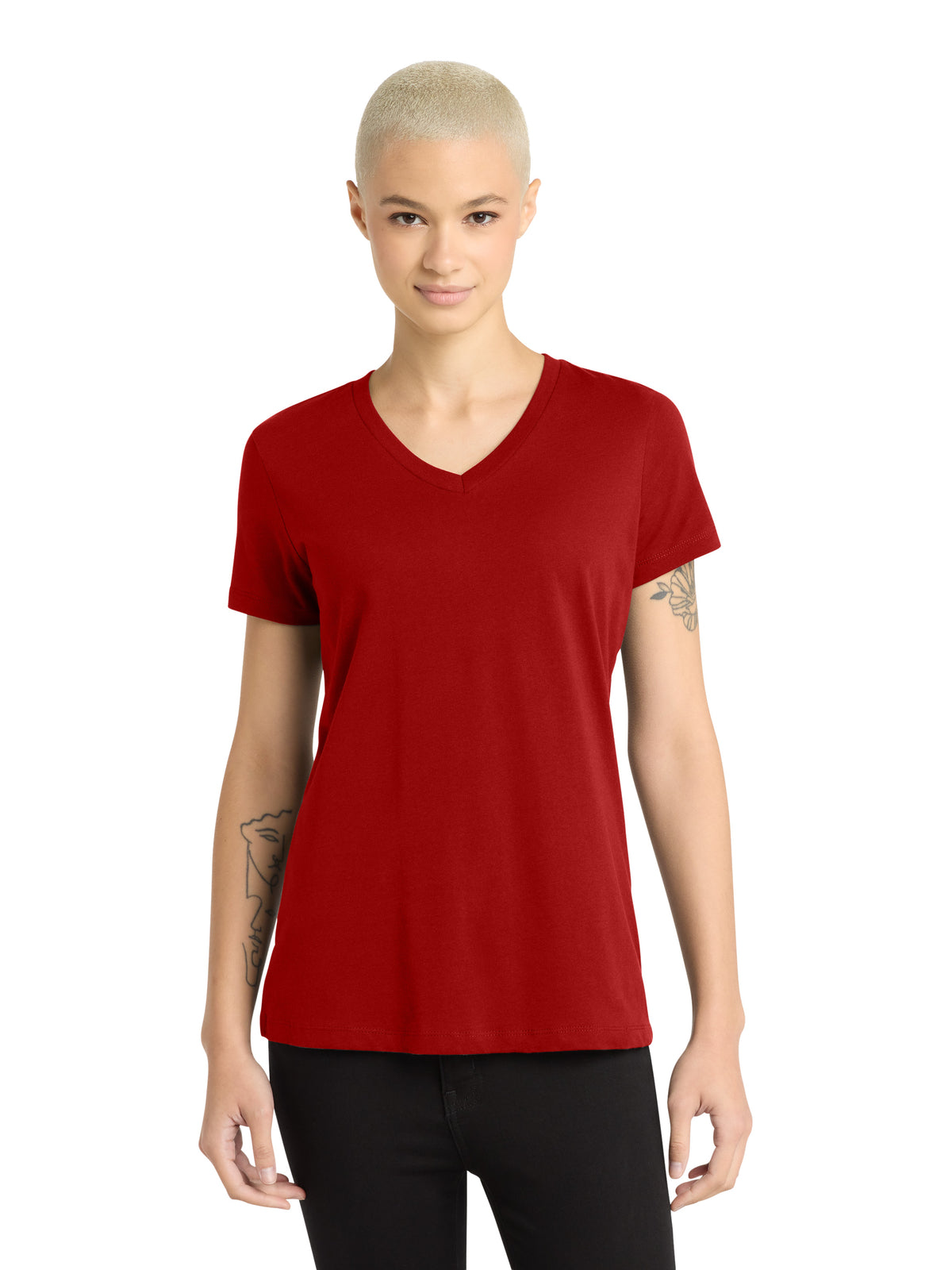Women's Pocketless V-Neck T-Shirt - DM1170L - Classic Red