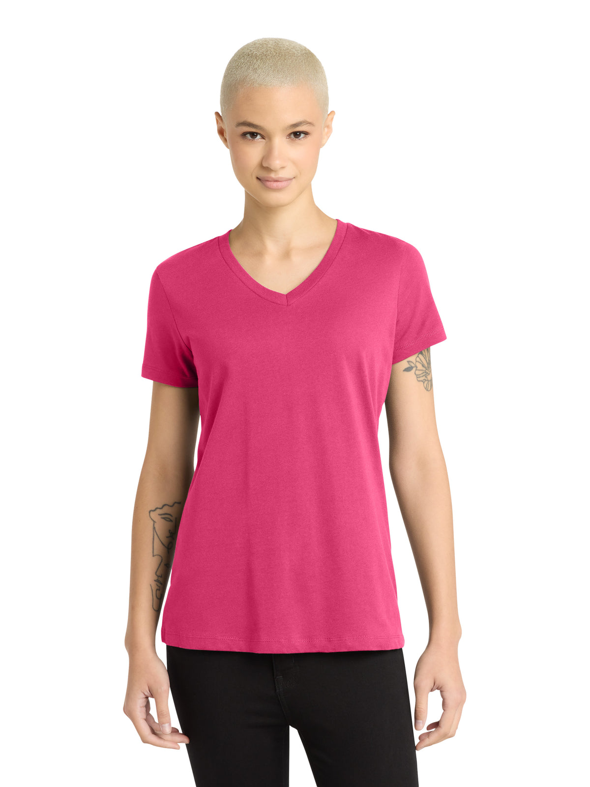 Women's Pocketless V-Neck T-Shirt - DM1170L - Dark Fuchsia