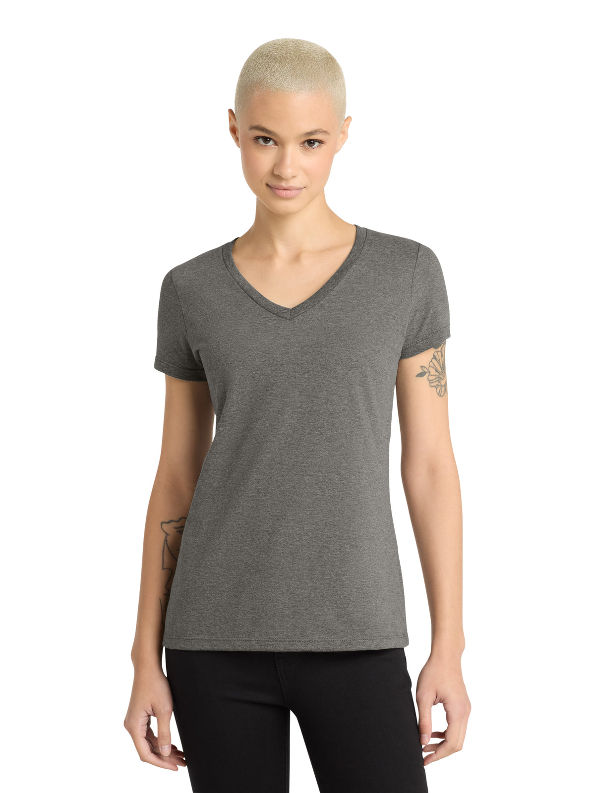 Women's Pocketless V-Neck T-Shirt - DM1170L - Heathered Charcoal