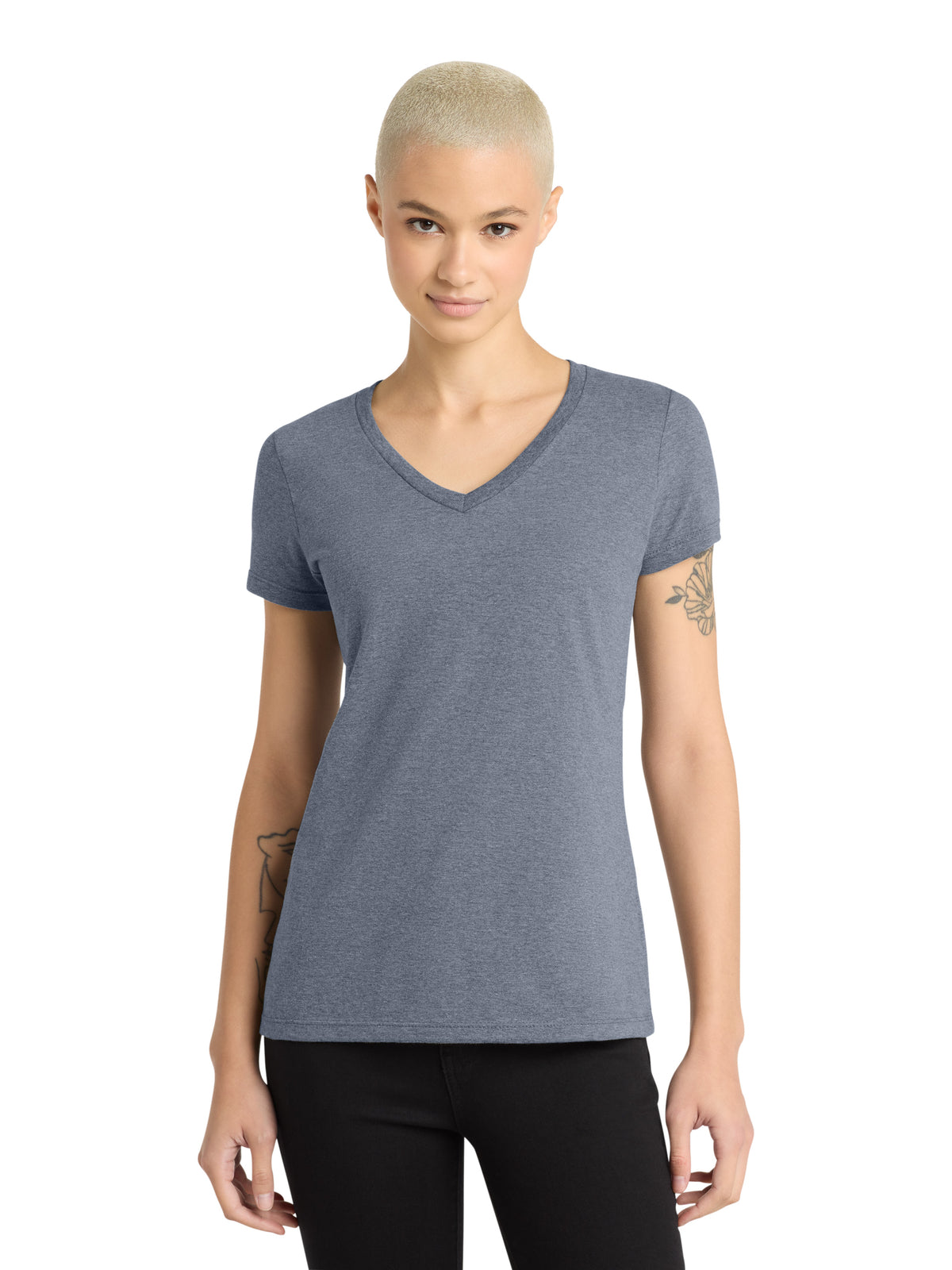 Women's Pocketless V-Neck T-Shirt - DM1170L - Heathered Navy