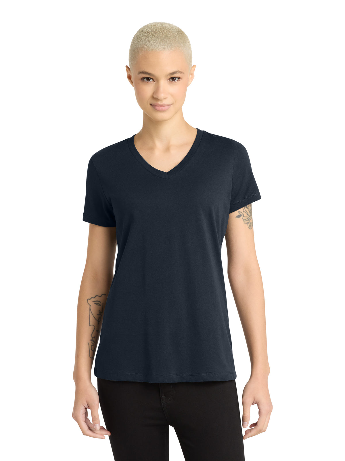 Women's Pocketless V-Neck T-Shirt - DM1170L - New Navy