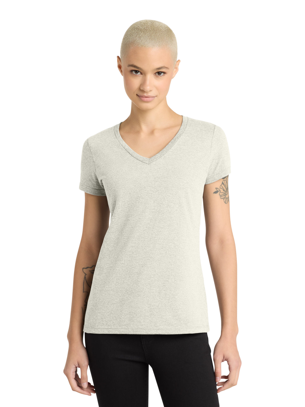 Women's Pocketless V-Neck T-Shirt - DM1170L - Oatmeal Heather