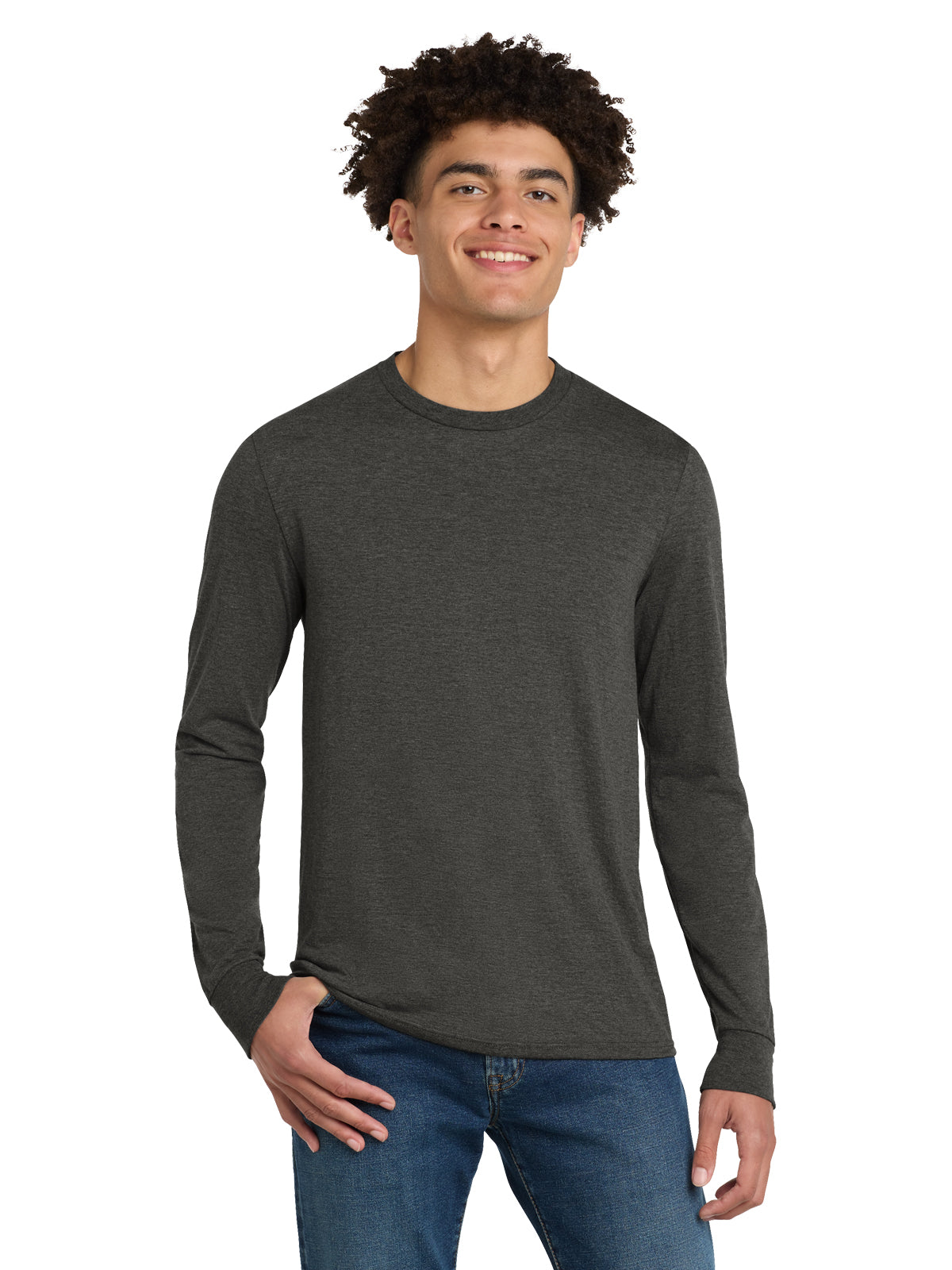 Men's District Perfect Tri Long Sleeve Tee - DM132 - Heathered Charcoal