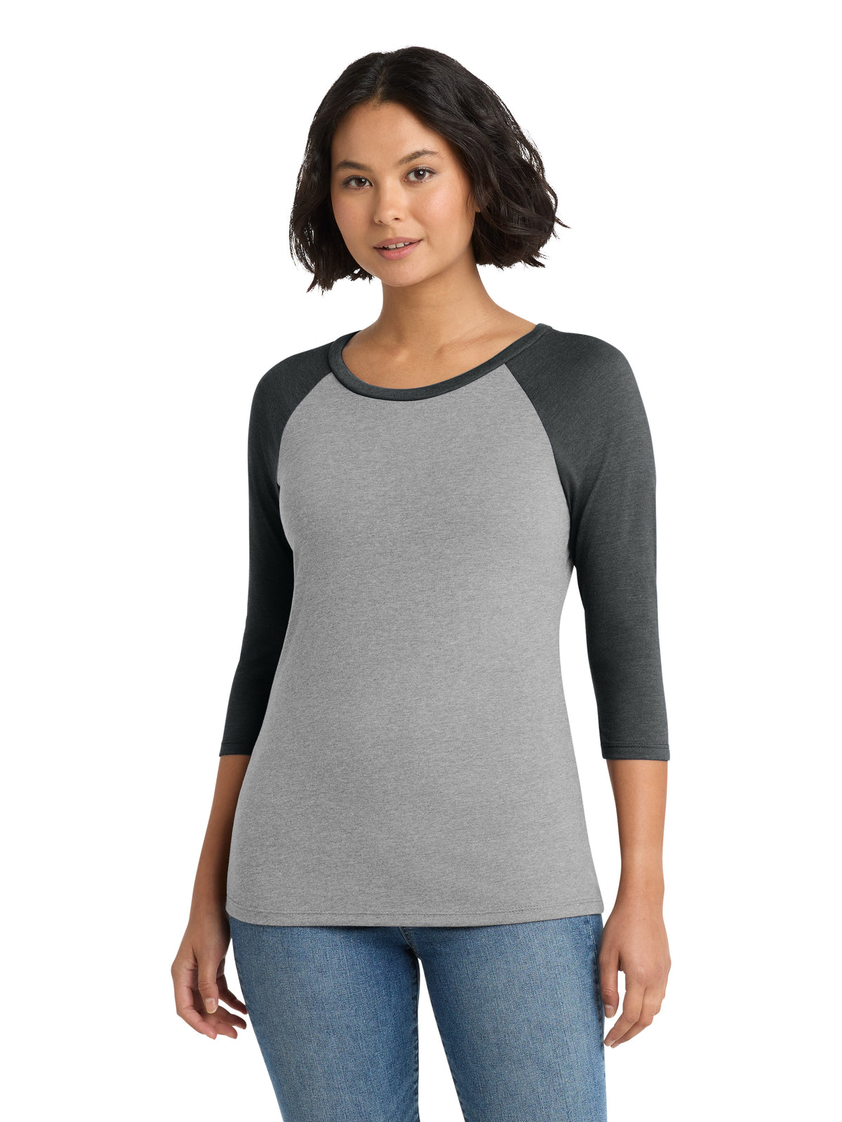 Women's Pocketless 3/4-Sleeve Raglan Tee - DM136L - Black Frost/ Grey Frost