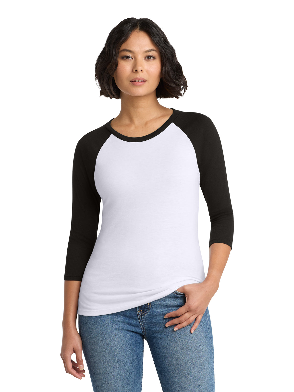 Women's Pocketless 3/4-Sleeve Raglan Tee - DM136L - Black/White
