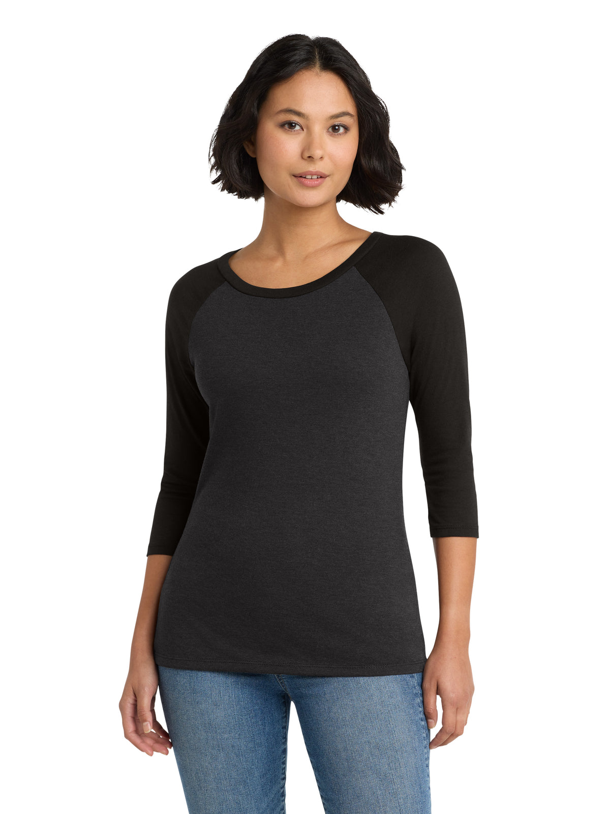 Women's Pocketless 3/4-Sleeve Raglan Tee - DM136L - Black/Black Frost
