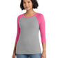 Women's Pocketless 3/4-Sleeve Raglan Tee - DM136L - Fuchsia Frost/ Grey Frost