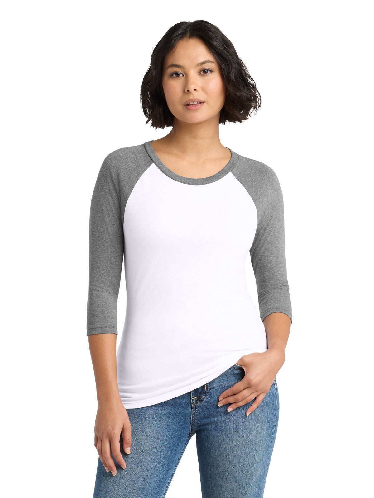 Women's Pocketless 3/4-Sleeve Raglan Tee - DM136L - Grey Frost/ White