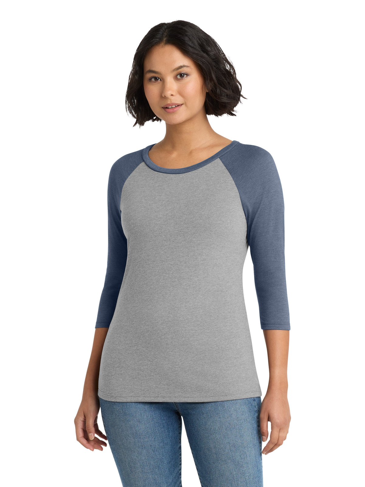 Women's Pocketless 3/4-Sleeve Raglan Tee - DM136L - Navy Frost/ Grey Frost