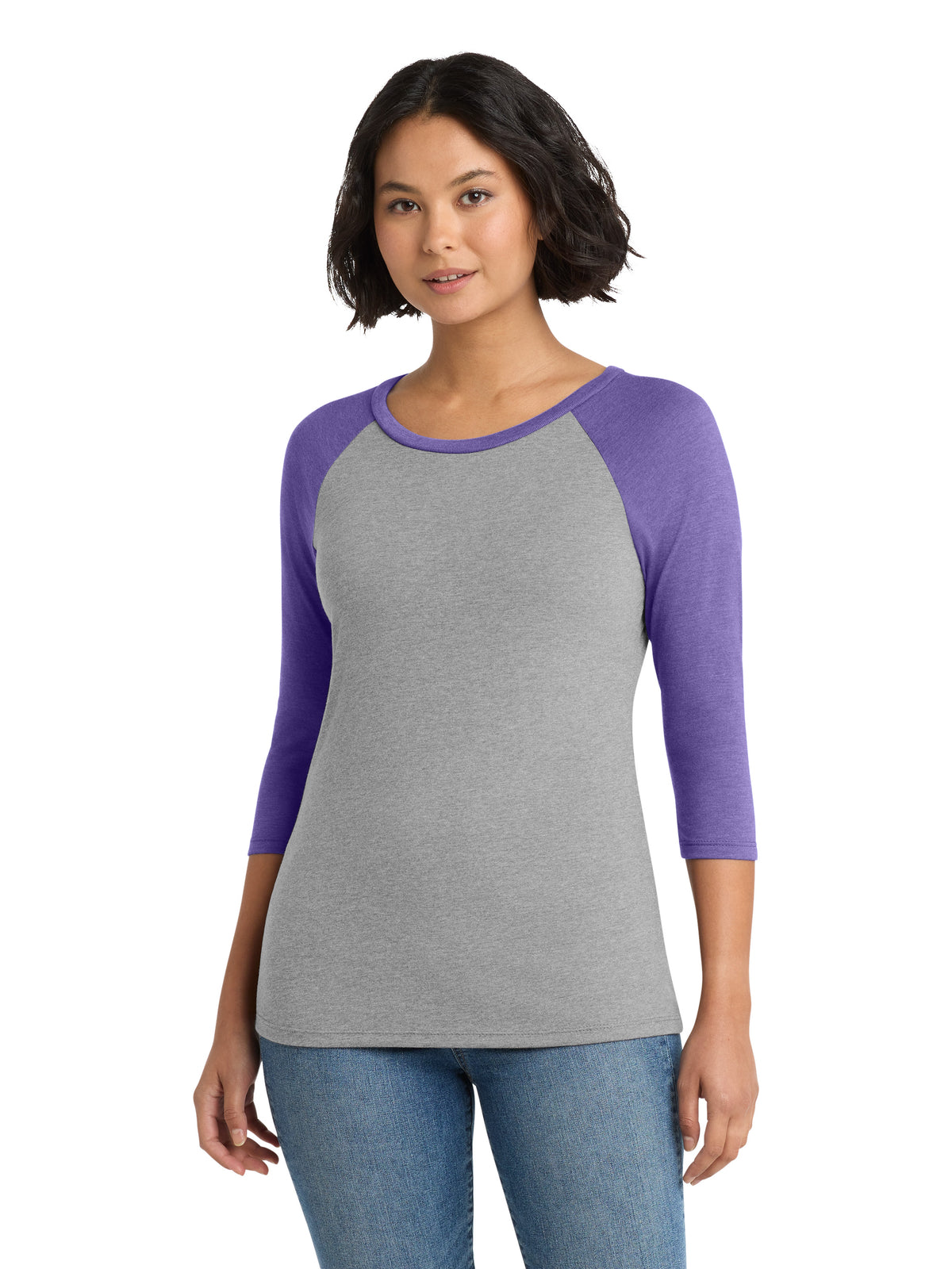 Women's Pocketless 3/4-Sleeve Raglan Tee - DM136L - Purple Frost/ Grey Frost