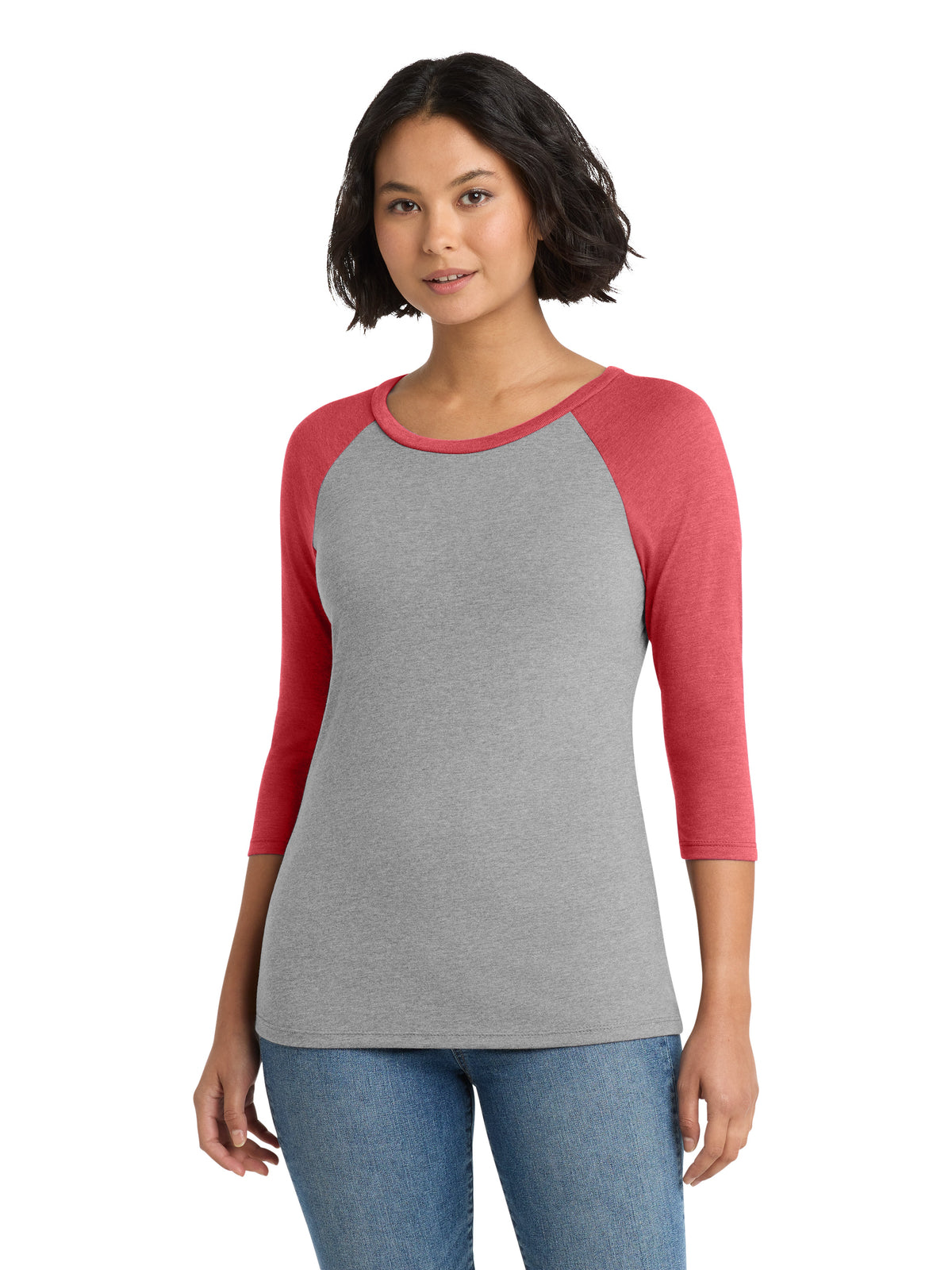 Women's Pocketless 3/4-Sleeve Raglan Tee - DM136L - Red Frost/ Grey Frost