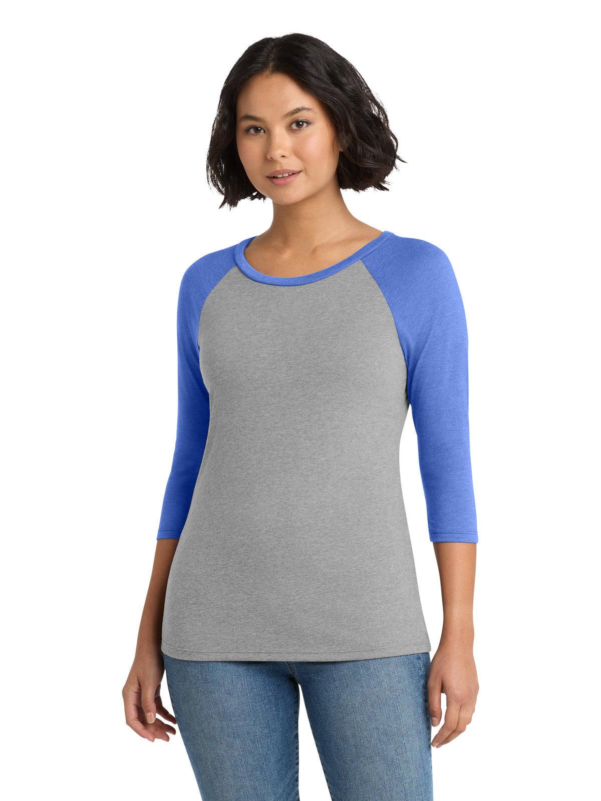 Women's Pocketless 3/4-Sleeve Raglan Tee - DM136L - Royal Frost/ Grey Frost