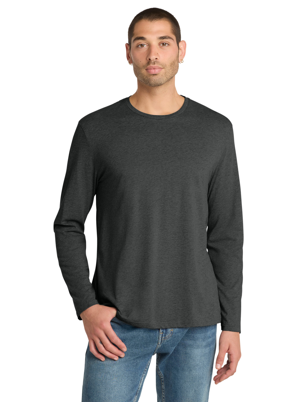 Men's Pocketless Long Sleeve T-Shirt - DT105 - Heathered Charcoal