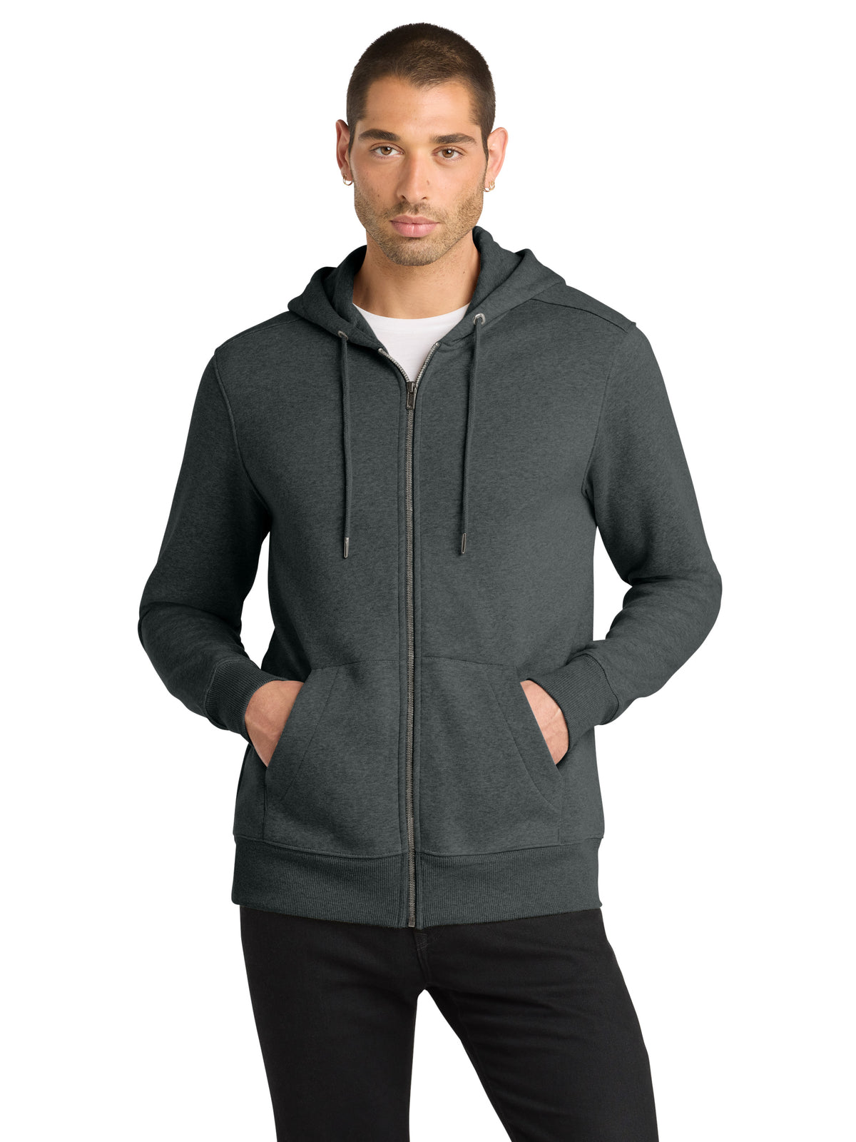 Men's Perfect Weight Fleece Full-Zip Hoodie - DT1103 - Heathered Charcoal