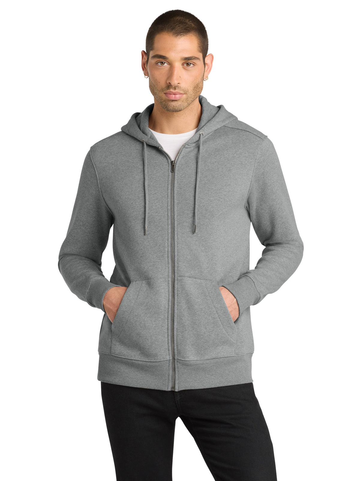 Men's Perfect Weight Fleece Full-Zip Hoodie - DT1103 - Heathered Steel