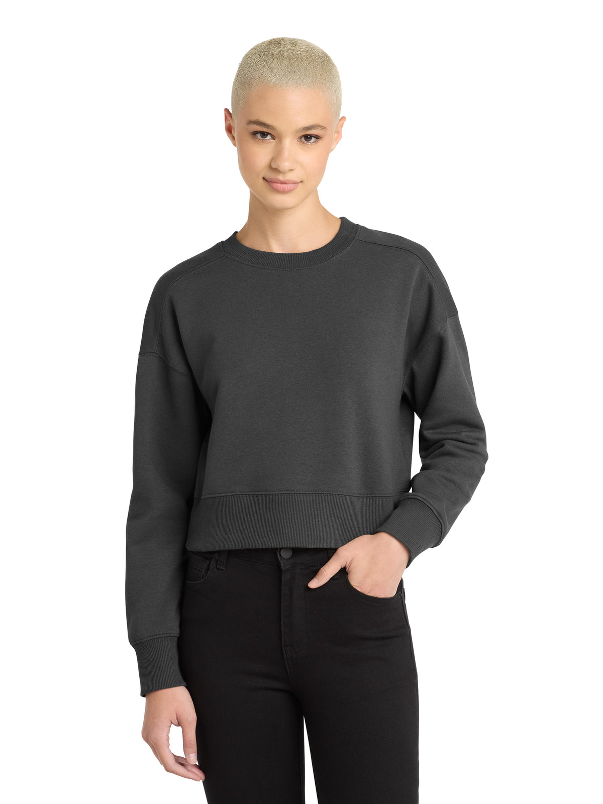 Women's Perfect Weight Fleece Cropped Crew Sweatshirt - DT1105 - Charcoal