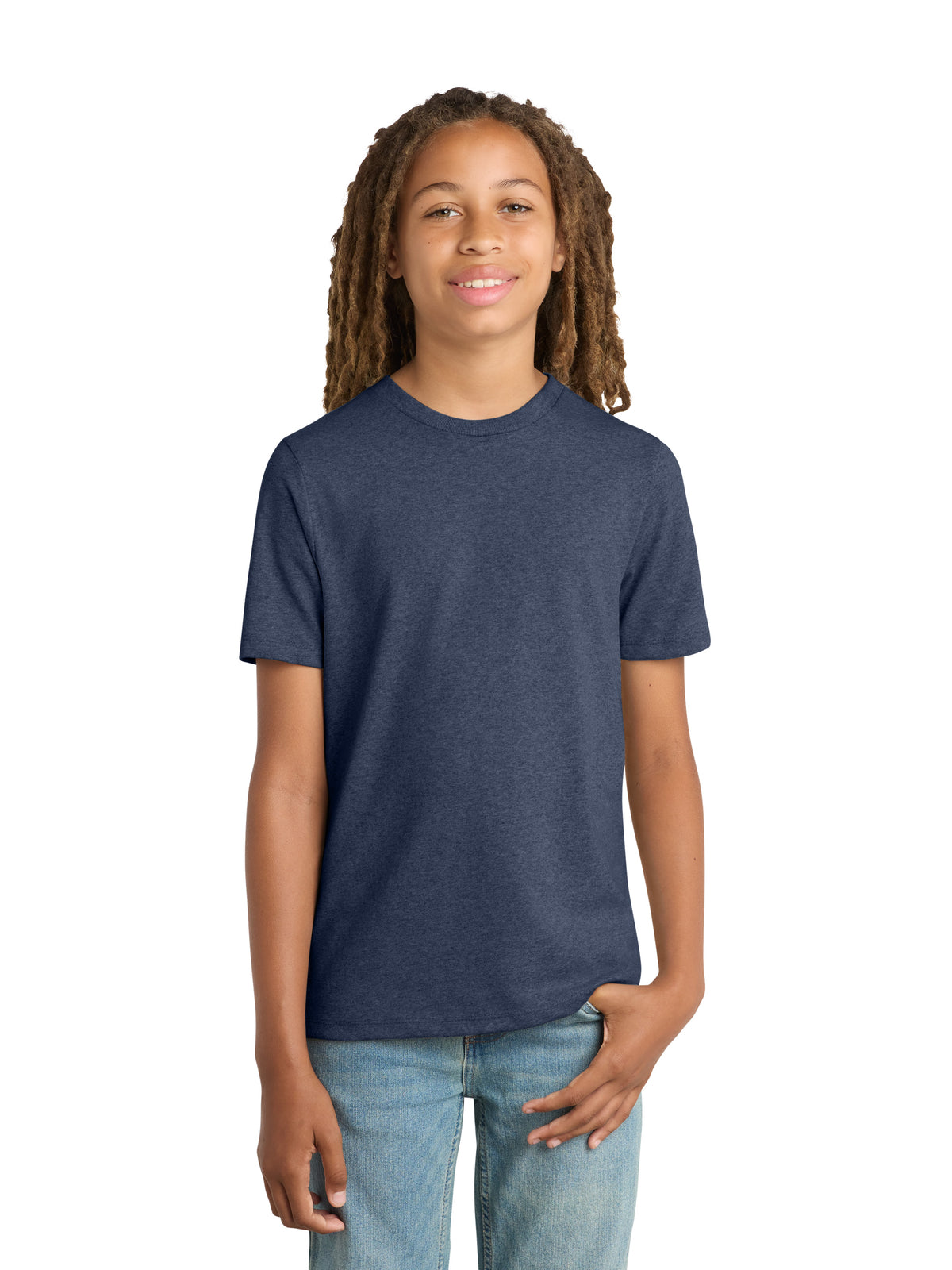 Youth Pocketless Short Sleeve Re-T-Shirt - DT8000Y - Heathered Navy