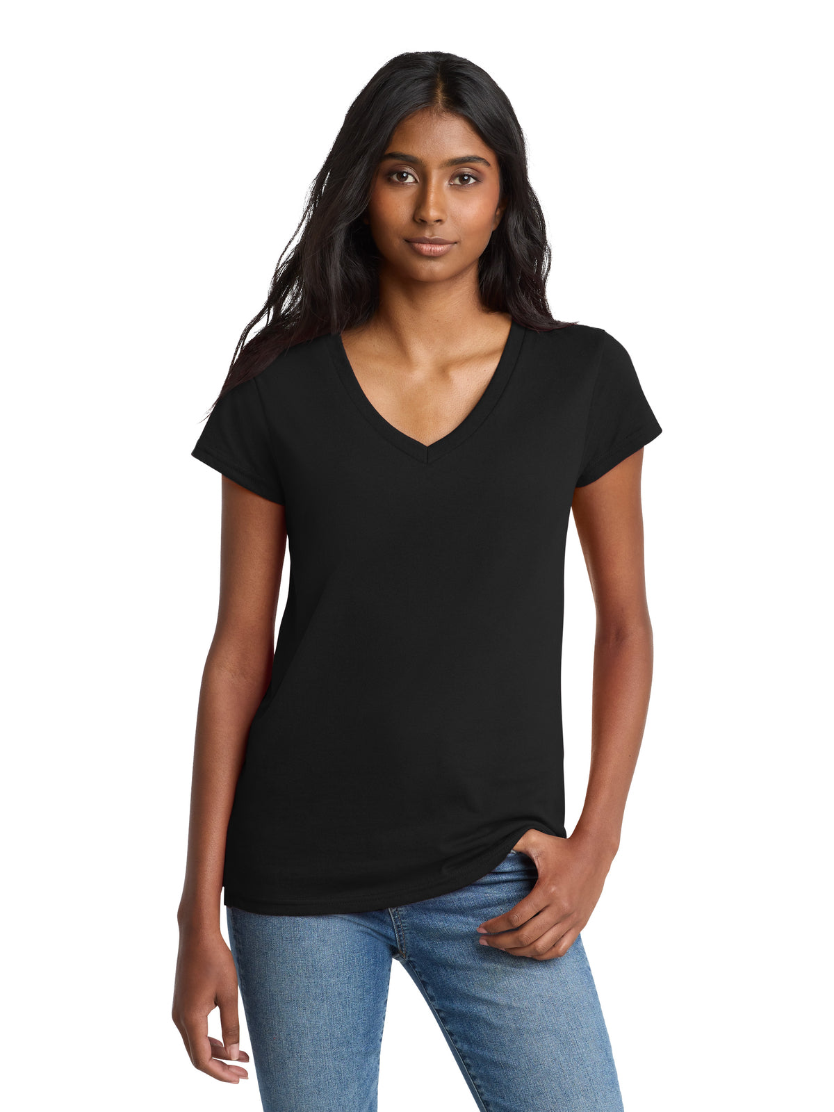 Women's Pocketless V-Neck Re-T-Shirt - DT8001 - Black